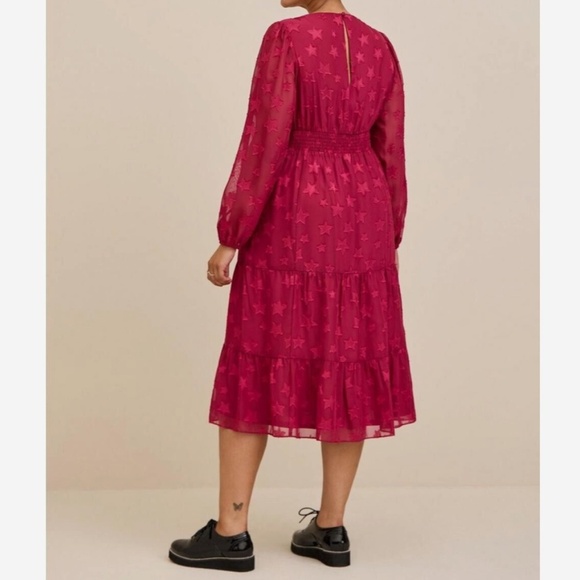 Torrid Star Print Sheer Long Sleeve Tiered Midi Dress – Size 1X - Picture 2 of 15